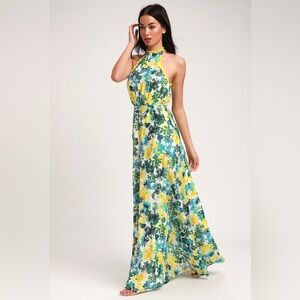NWT Lulus What a Wonder White Floral Print Halter Maxi Dress